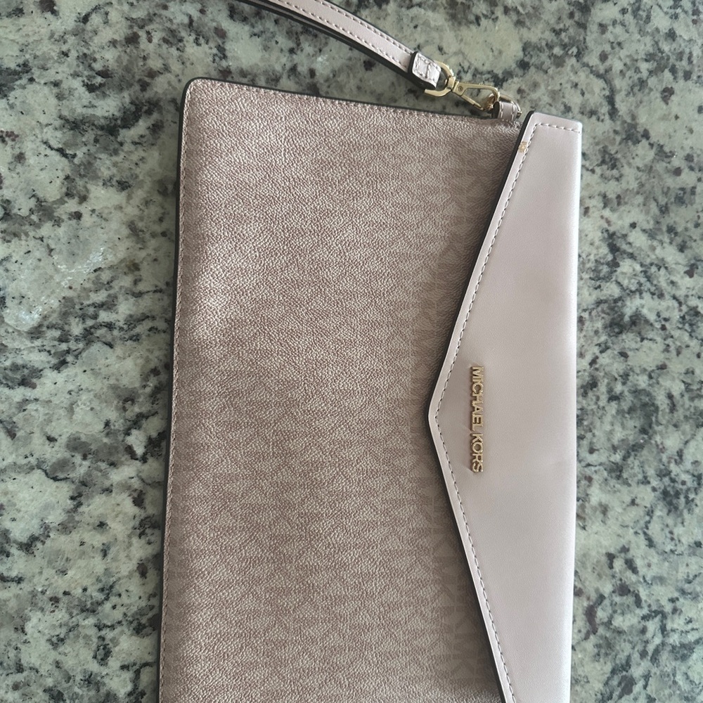 Michael Kors Tan and Cream Wristlet Clutch